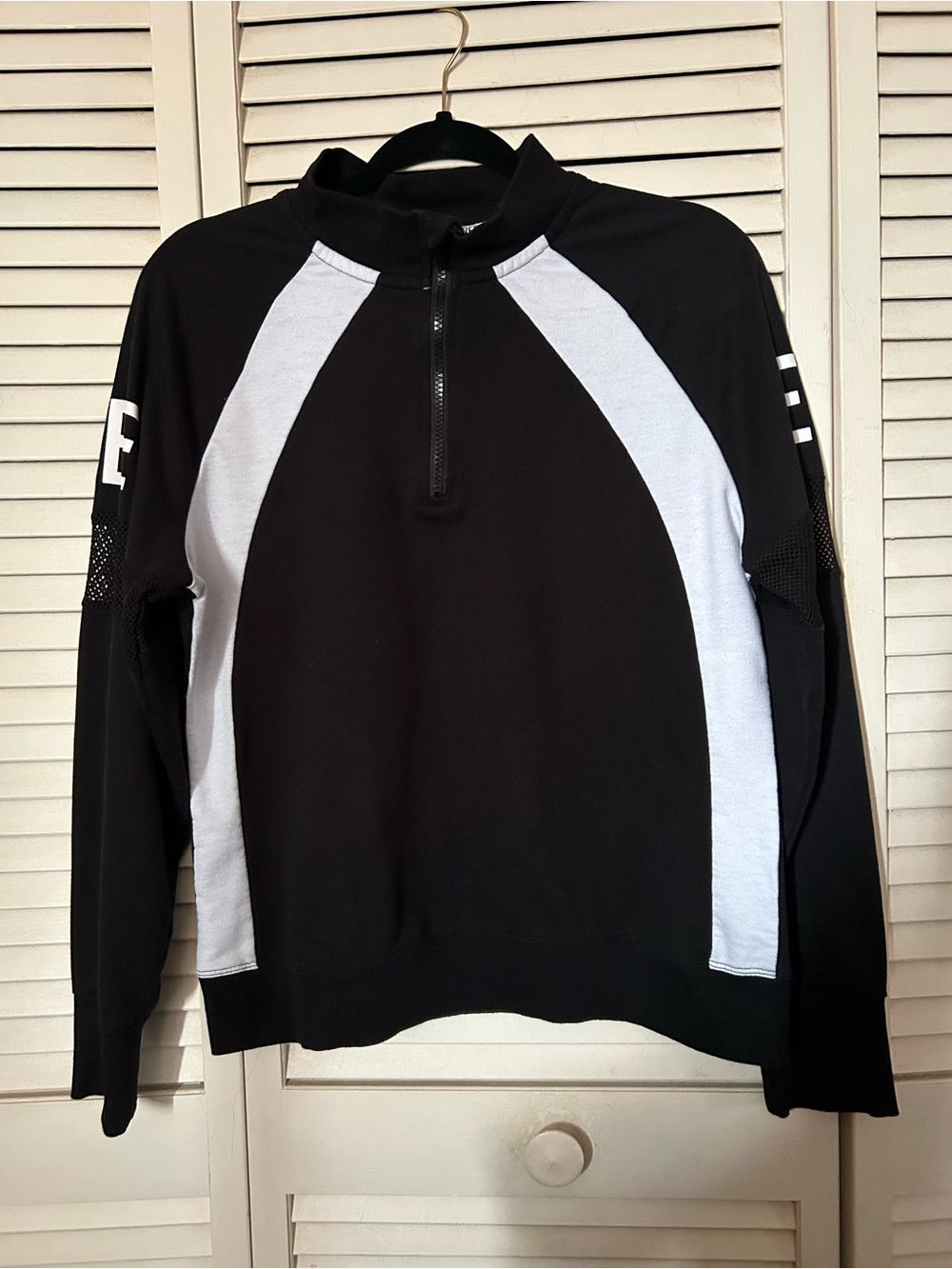bebe Black and White Half-Zip Raglan Sweater